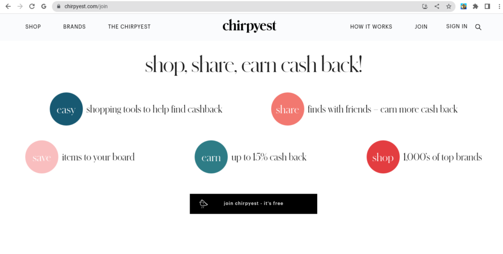 join-chirpyest-shop-share-earn-cashback