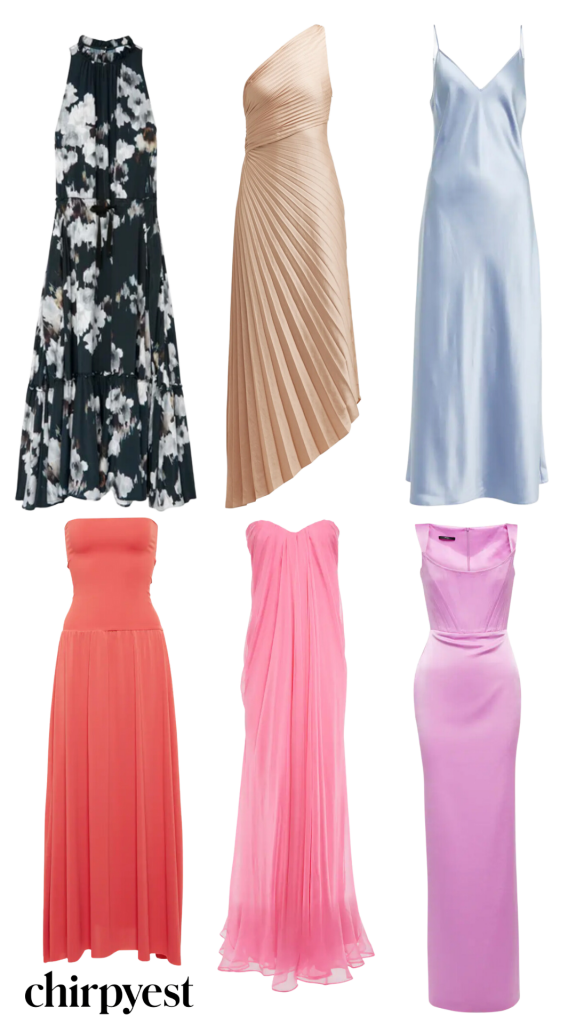 image containing black tie appropriate wedding guest dress options