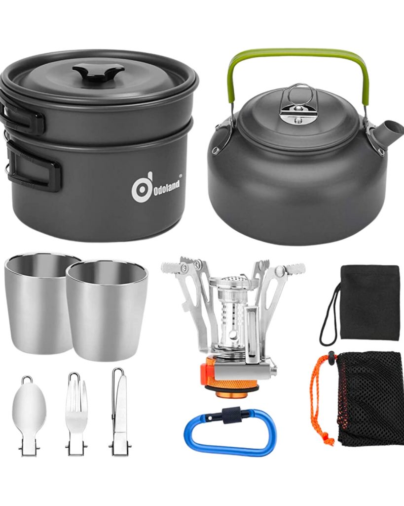 12-Piece camping cookware set on a white background for the outdoors dad