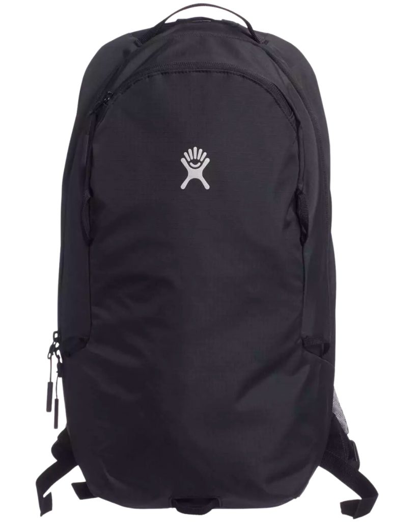 Black Hydroflask Hydration Pack on a white background. 